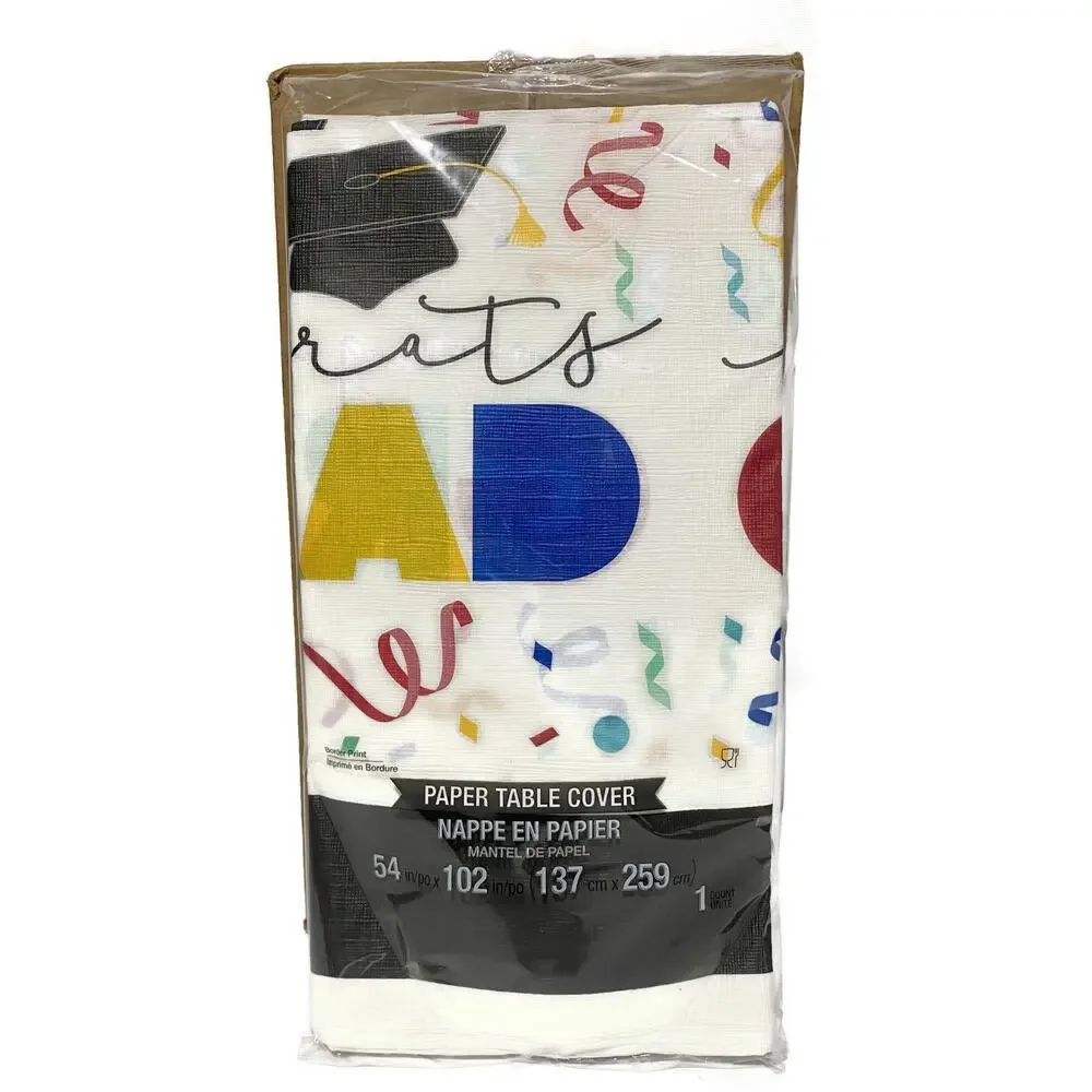 Graduation Paper Tablecloths Hat Toss Lot of 12 White w/Decorative Border 54x102